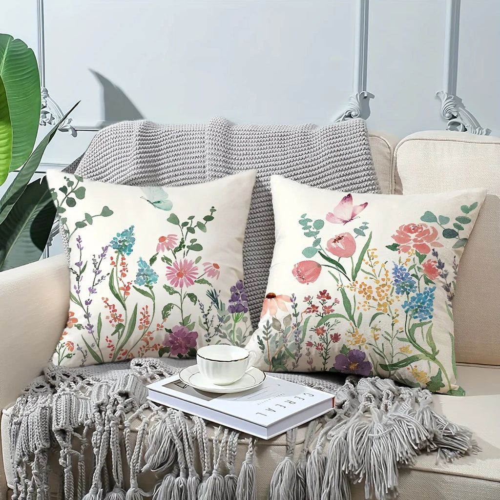 4pcs Floral Printed Pillowcases with Butterfly Motifs Sofa cushion cover home bedroom room decoration