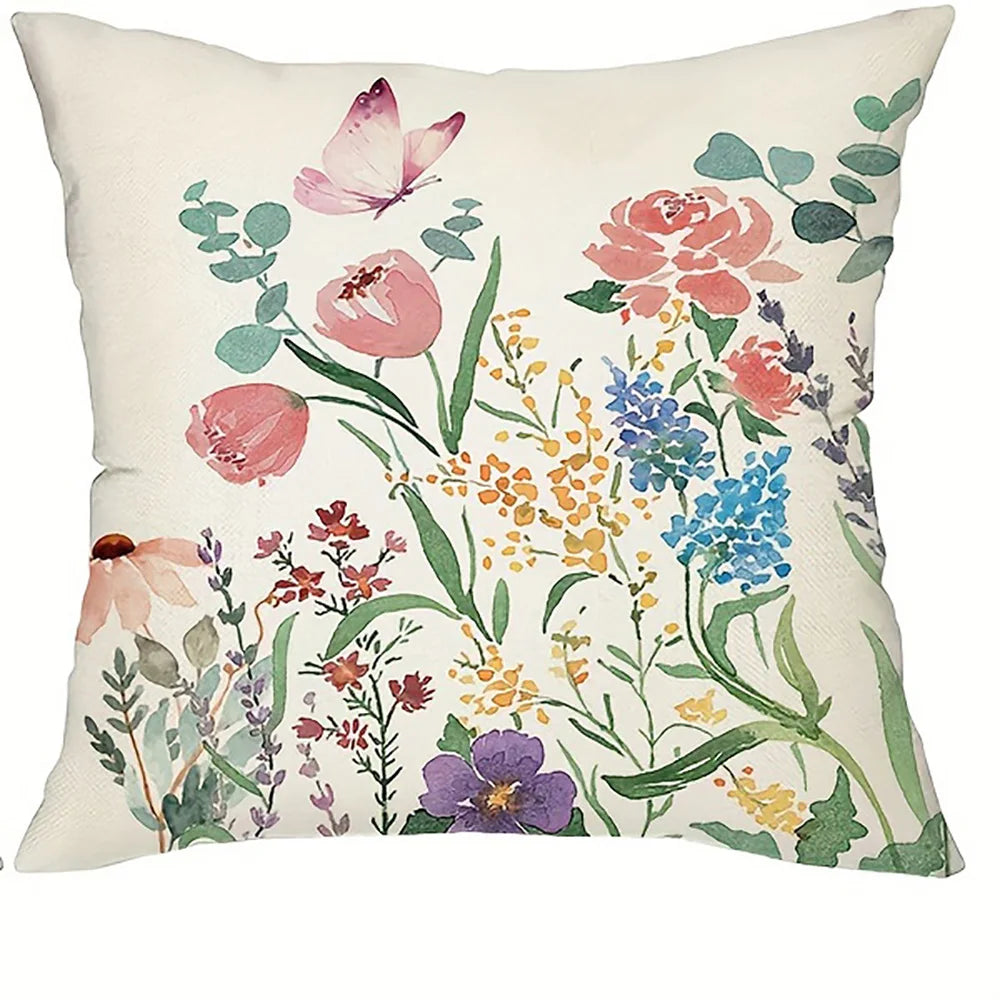 4pcs Floral Printed Pillowcases with Butterfly Motifs Sofa cushion cover home bedroom room decoration