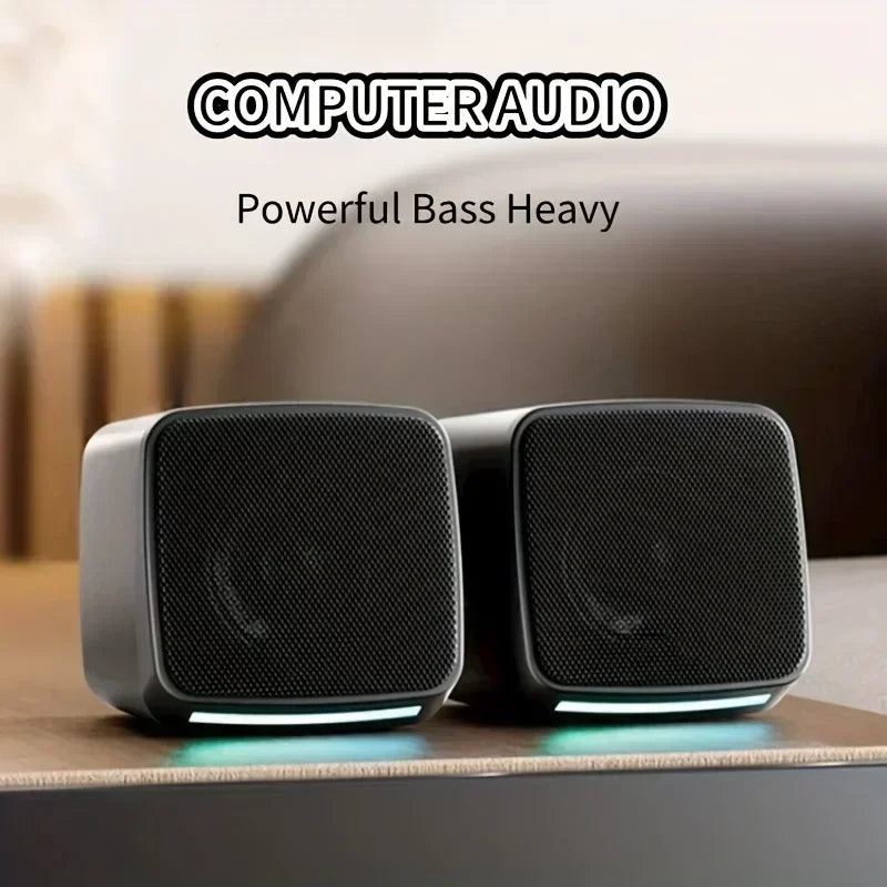 Stereo Sound Mini Speakers With Cool Lights Computer Speakers USB Powered 3.5mm Portable Speakers for Computer Laptop and iPad