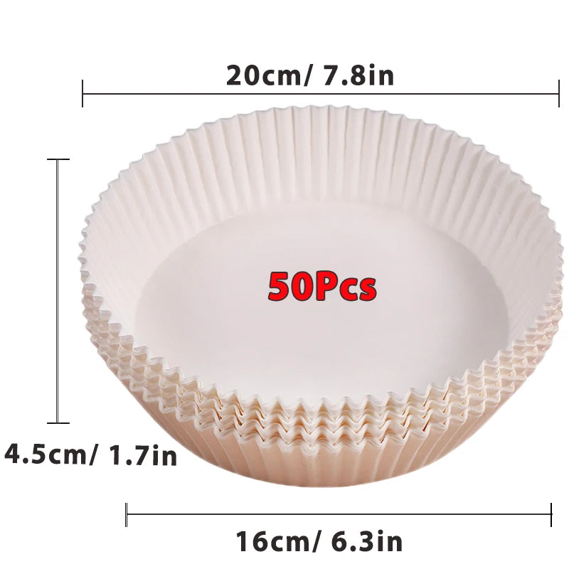 50pcs Air Fryer Disposable Paper Non-Stick Airfryer Baking Papers Round Air-Fryer Paper Liners Paper Kitchen Accessories
