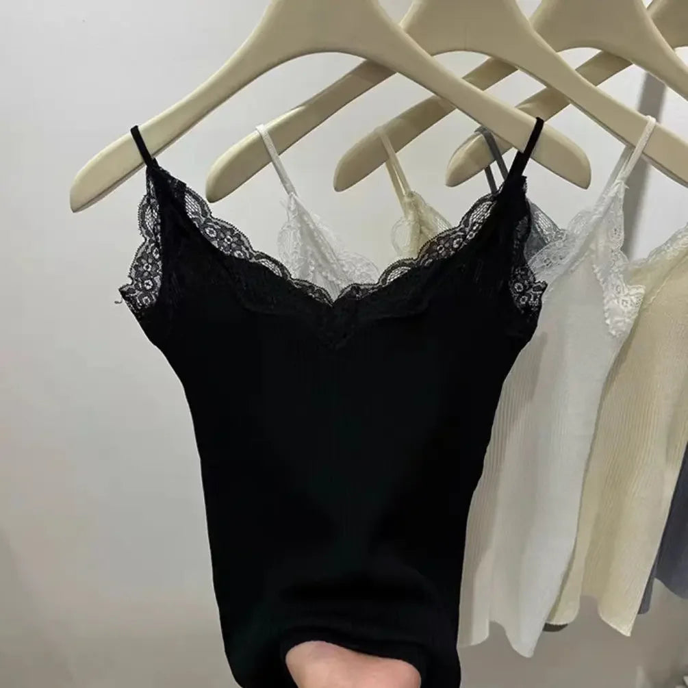2026 Sleeveless Black Vest Lace Tank Top Women Cropped Cute Camis Sexy White Tank Tops Female Summer Y2k Clothes