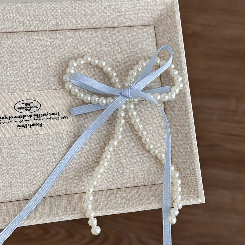 Fairy Spare Ribbon Bowknot Pearl Barrettes Female Back Head New Arrival Girlish Style Side Clip Duckbill Clip