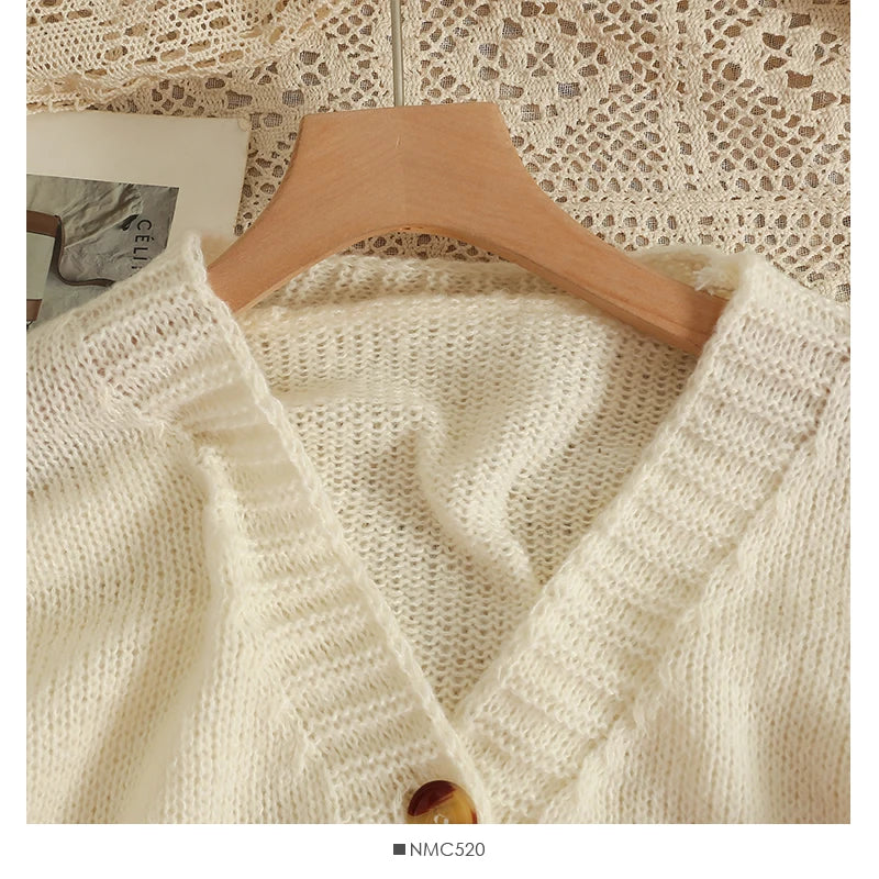 Appliqué Flowers Cardigan Women Fall Winter Cropped V-neck Button-up Knitted Sweater Jacket Fairycore Shrunken Cardigan