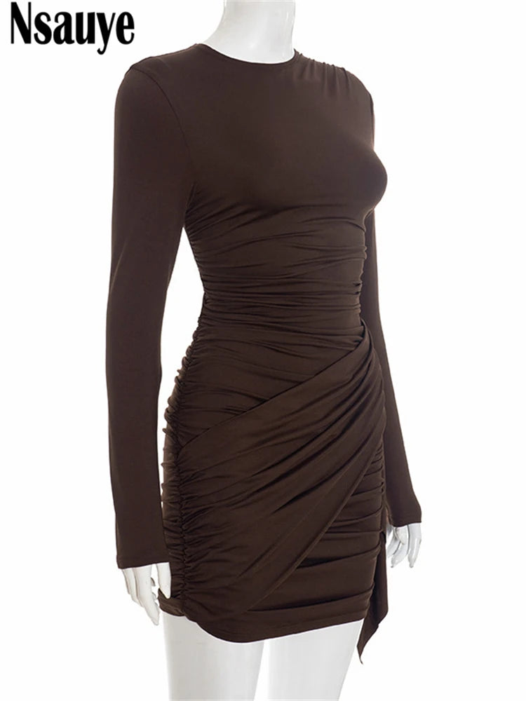 Nsauye New Fashion Women Short Wrap High Waisted Mini Winter Dress Outfits Sexy Night Club Party Evening Long Sleeve Dress