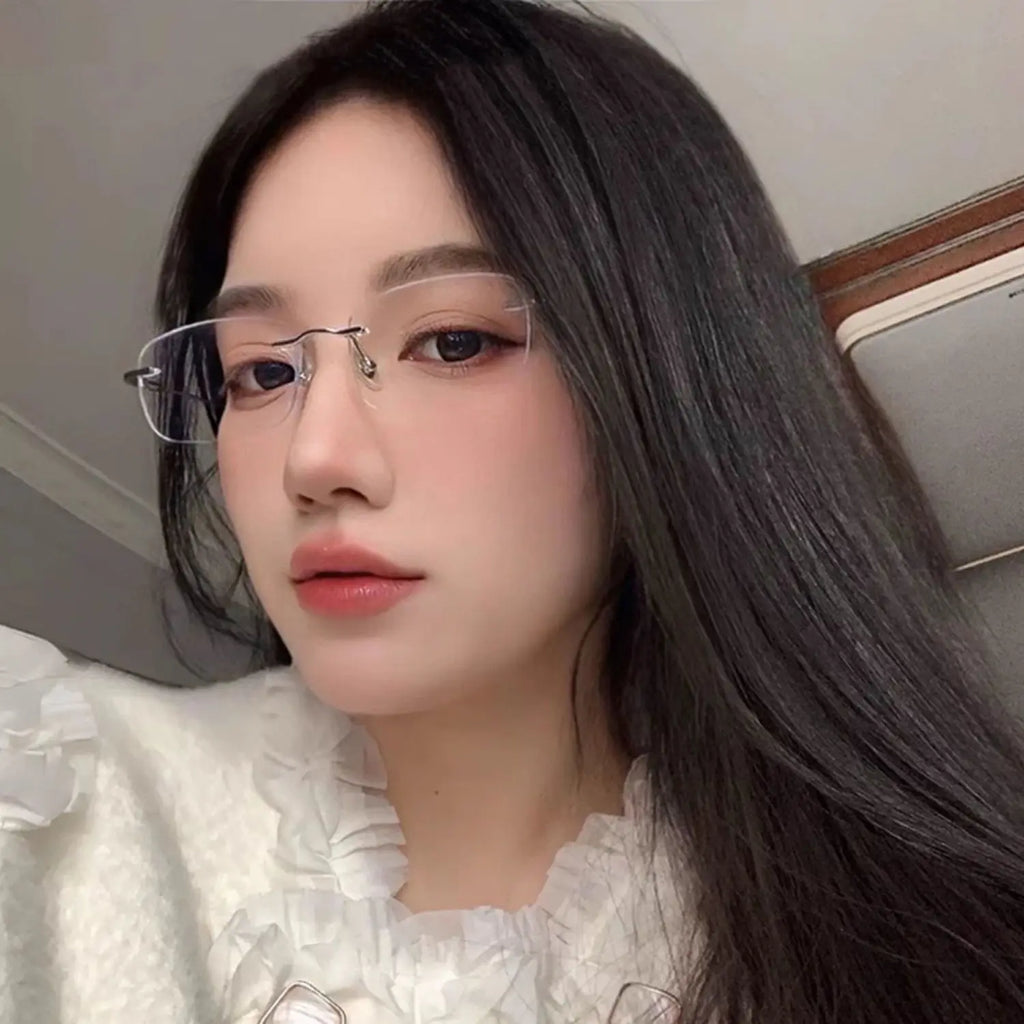 Ultra light Frameless Glasses For Women Myopic Glasses Pure Color Small Square Lens Anti Blue Light Glasses Degree 150-600
