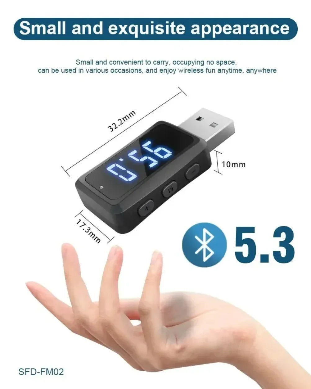 VIKEFON Bluetooth 5.3 Transmitter Receiver Handsfree Call Mini USB Power Car Kit Auto Stereo Wireless Audio Adapter For Fm Radio