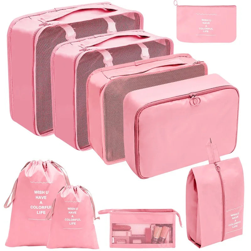 8/9/10 Pcs Set Travel Organizer Storage Bags Suitcase Packing Cubes Set Cases Portable Luggage Clothes Shoe Tidy Pouch Folding
