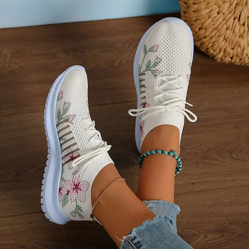 Breathable Knitted Casual Sneakers for Women Lightweight Soft Sole Slip On Walking Shoes Woman Plus Size Fashion Printed Flats