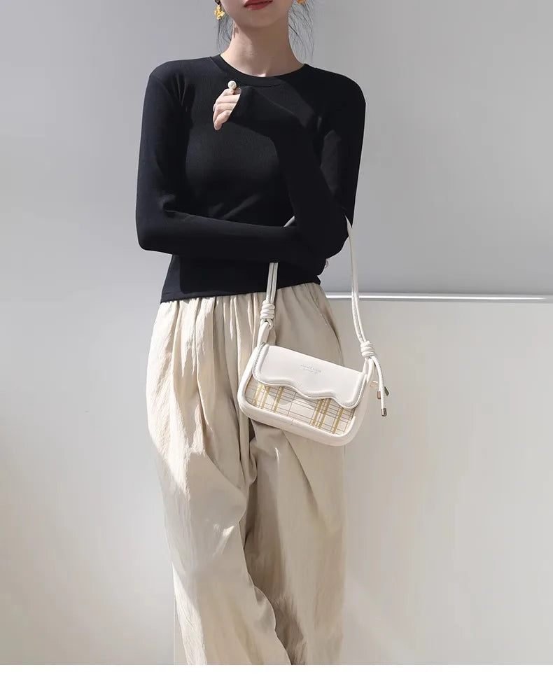 Cotton Women Long Sleeve T-shirt Solid O Neck Slim Base Layer Shirt Autumn New Casual Skinny Bottoming Shirt Sexy Cropped Tops