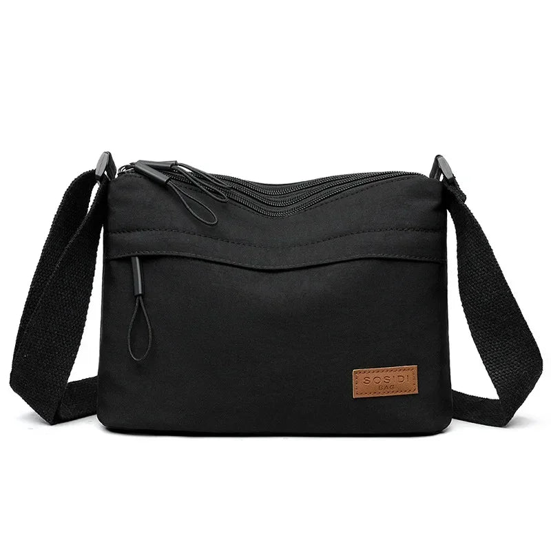 3 Main Pockets High Capacity Shoulder Crossbody Bag for Women Multi-pocket Purse Canvas Handbag Suitable for Mothers Shopping