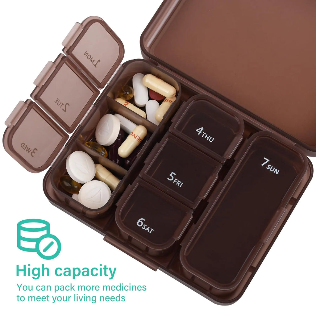 2Pcs 7 Days Pill Storage Box Mini Travel Portable Medicines Dispenser Box Multifunction Plastic Seven Compartment Sealer Box