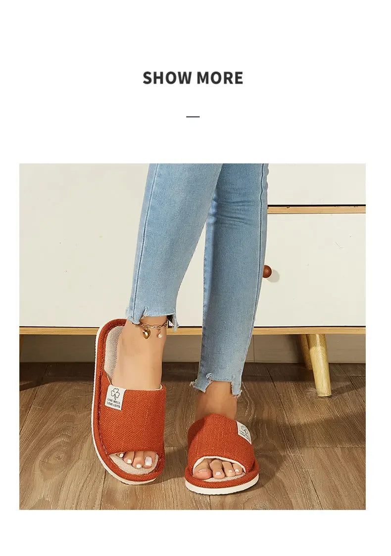 Home Linen Slippers For Women Autumn Winter Comfortable Open Toed Breathable Bedroom Shoes For Men And Women