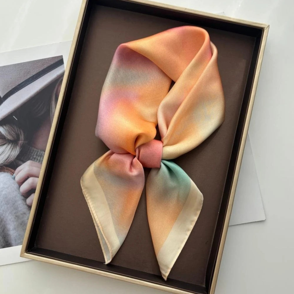 Luxury Square Scarf For Women Elegant Ladies Soft Stain Neckerchief Bandanas Fashion Color Print Faux Silk Scarves Shawl