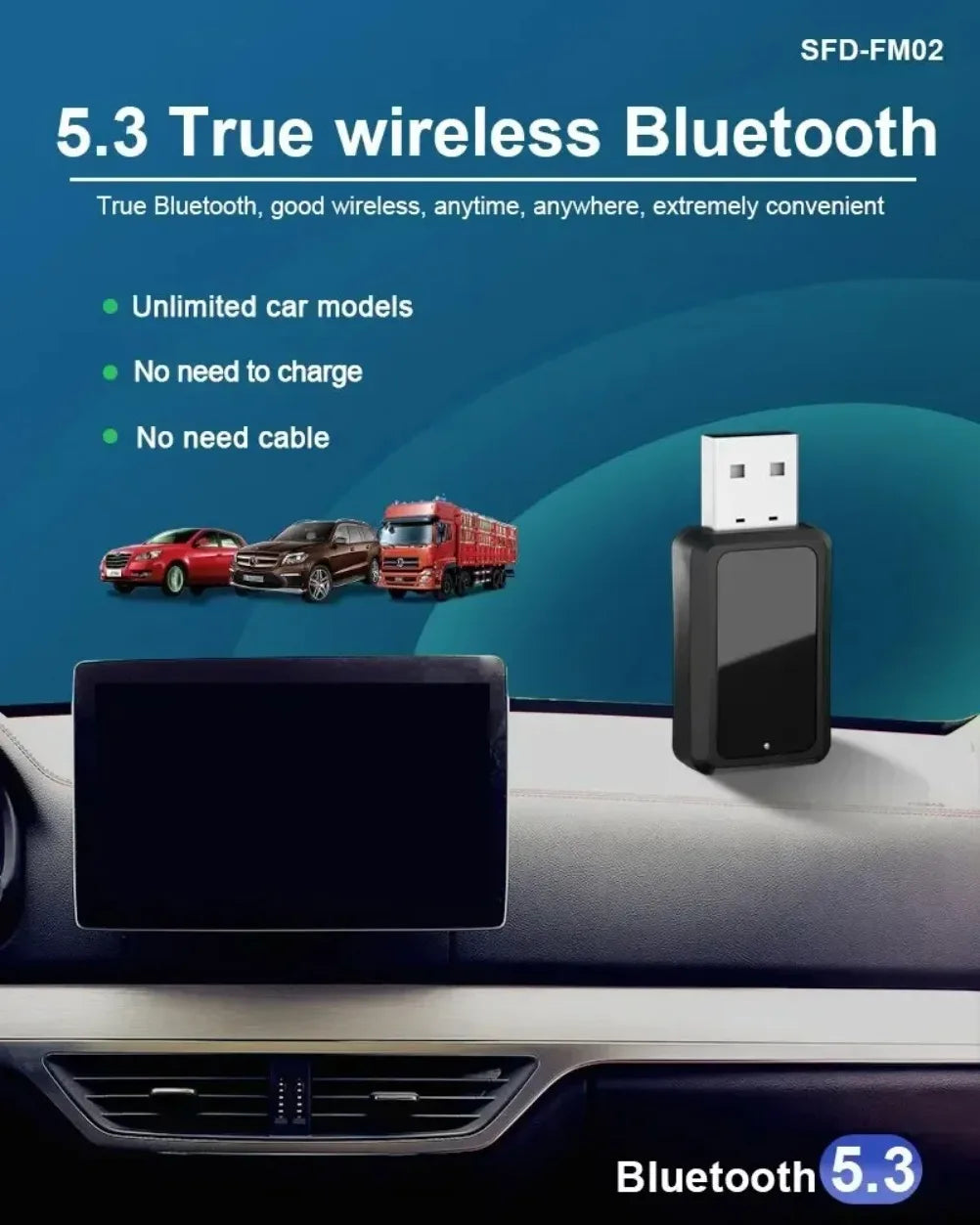 VIKEFON Bluetooth 5.3 Transmitter Receiver Handsfree Call Mini USB Power Car Kit Auto Stereo Wireless Audio Adapter For Fm Radio