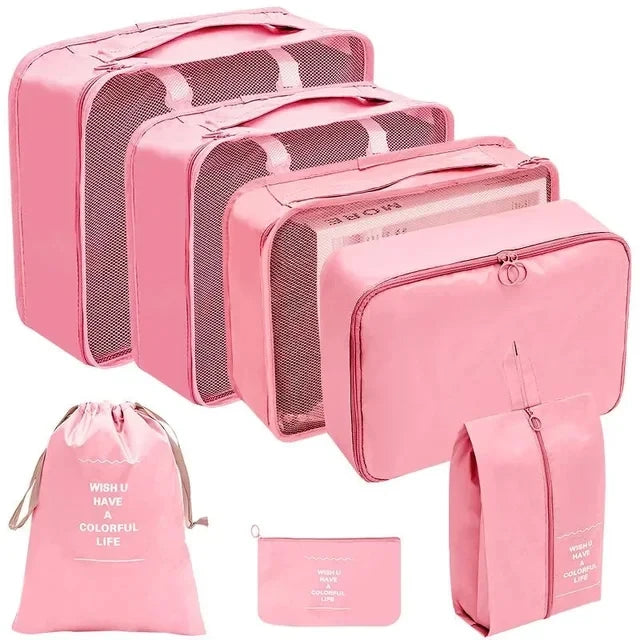 8/9/10 Pcs Set Travel Organizer Storage Bags Suitcase Packing Cubes Set Cases Portable Luggage Clothes Shoe Tidy Pouch Folding