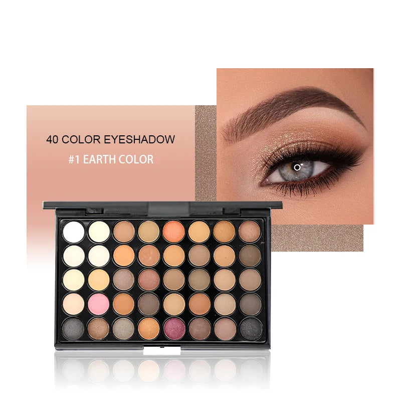 40 color eyeshadow palette - matte and shimmer, high pigmy brown nude, coffee chocolate student party daily stage makeup Tools