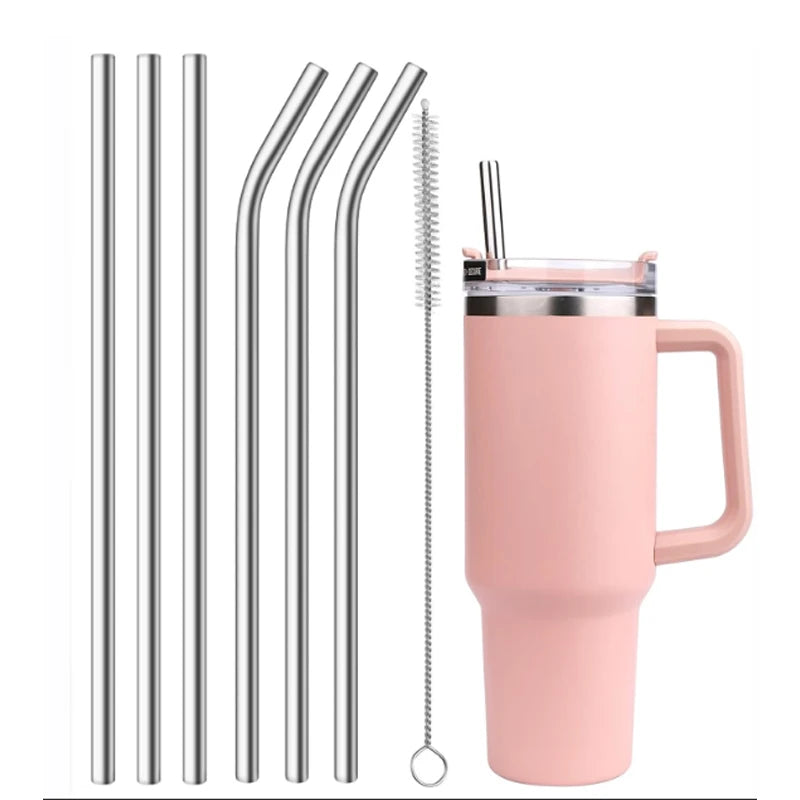 10mm Wide 12 Inch Reusable Stainless Steel Straw, 4pcs Large Straws with Cleaning Brush for Stanley Cup Accessories