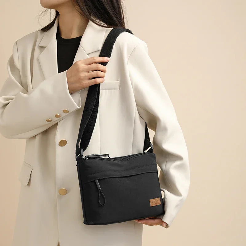 3 Main Pockets High Capacity Shoulder Crossbody Bag for Women Multi-pocket Purse Canvas Handbag Suitable for Mothers Shopping