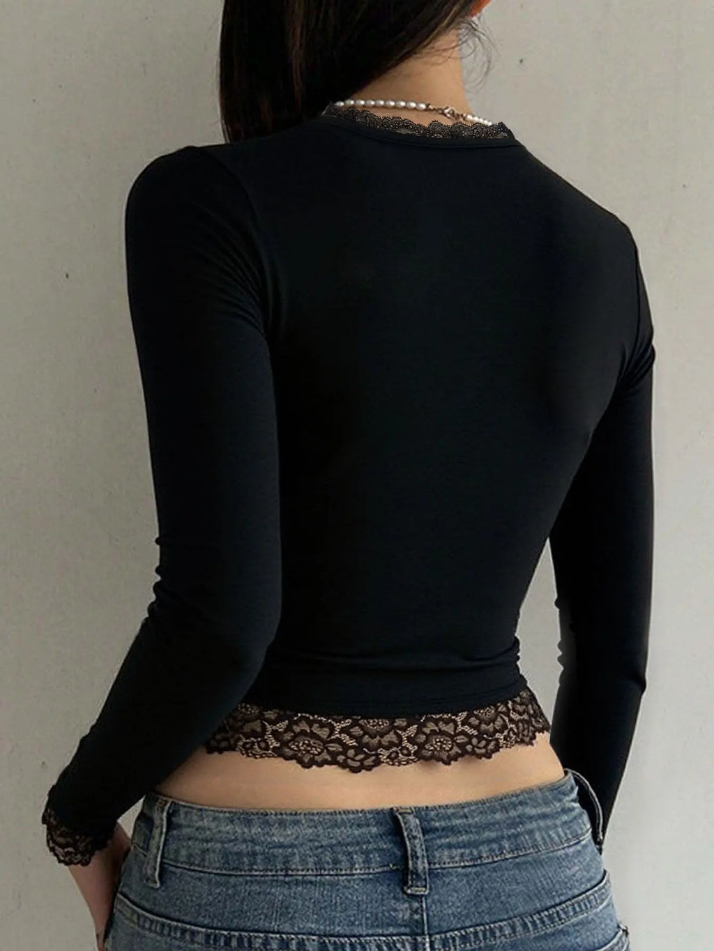2000s Graphic T Shirt Vintage Fairy Grunge Women Autumn Lace Trim Long Sleeve Slim Fits Tops y2k Clothes Basic Tees