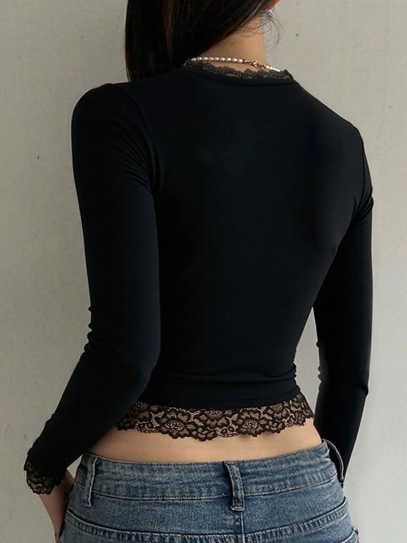 2000s Graphic T Shirt Vintage Fairy Grunge Women Autumn Lace Trim Long Sleeve Slim Fits Tops y2k Clothes Basic Tees