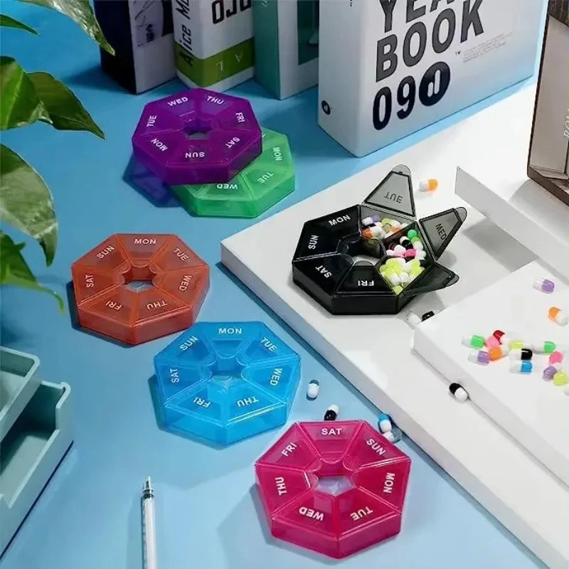 2Pcs 7 Days Pill Storage Box Mini Travel Portable Medicines Dispenser Box Multifunction Plastic Seven Compartment Sealer Box