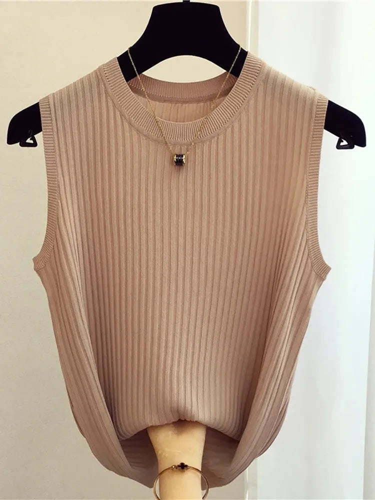 Summer Spring Tanks Top Women Sleeveless Knitted T-Shirts Female Elastic Slim Casual Vests Crop Tops Camis Pullover Shirts