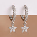 2PCS Delicate Zircon Flower Dangle Earrings For Woman Gold Plated Stainless Steel Premium Daily Cartilage Piercing Jewelry