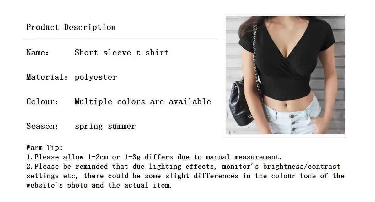New Summer Black Sexy V-neck T-shirt Short Sleeve Y2k Crop Top Women Clothes Streetwear Korean Fashion Corset Tops Tshirts