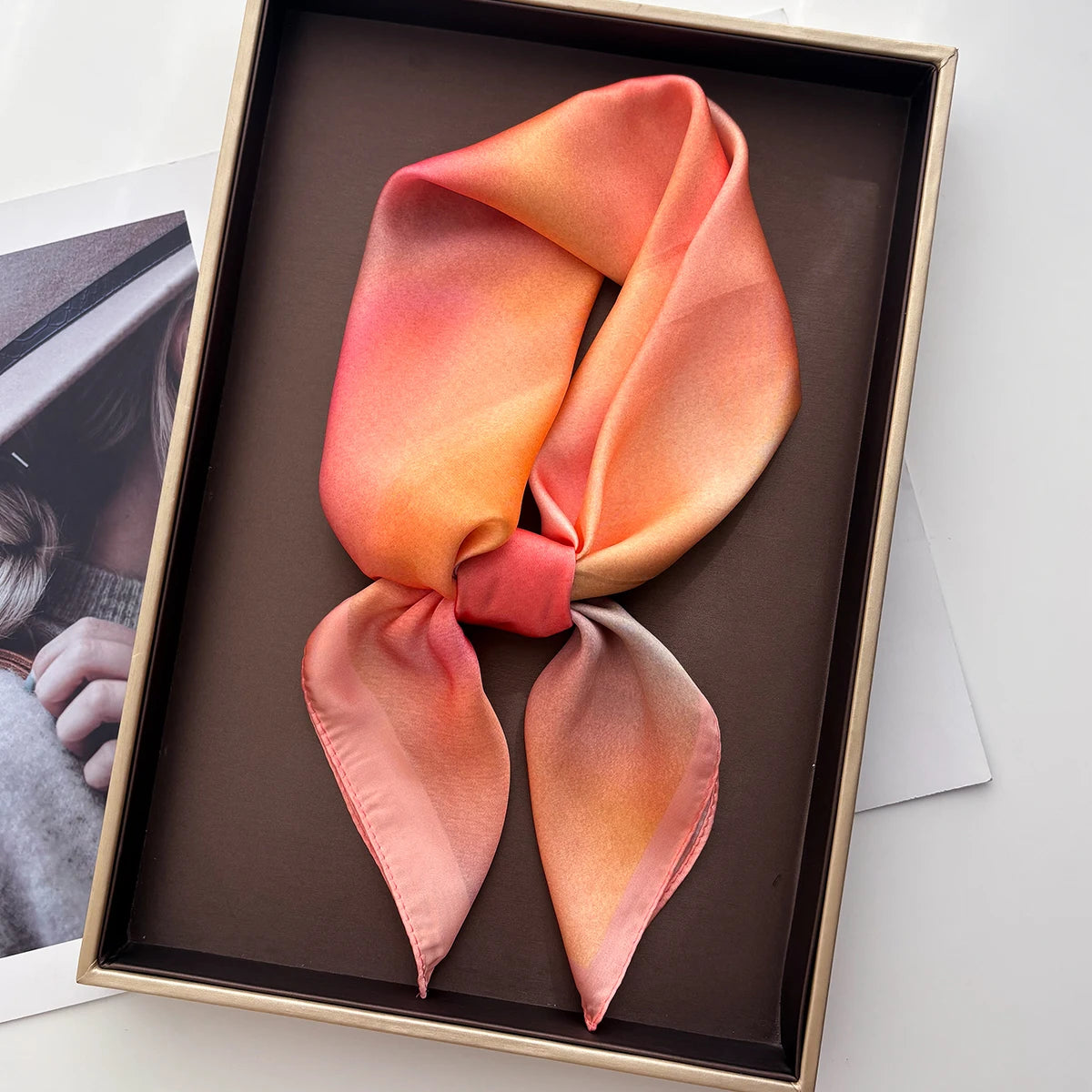 Luxury Square Scarf For Women Elegant Ladies Soft Stain Neckerchief Bandanas Fashion Color Print Faux Silk Scarves Shawl