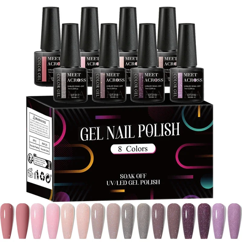 8Pcs/Set Fluorescent Gel Nail Polish Set Summer Colorful Semi Permanent Nail Art Gel Varnish Nail Supplies Manicure For Nails
