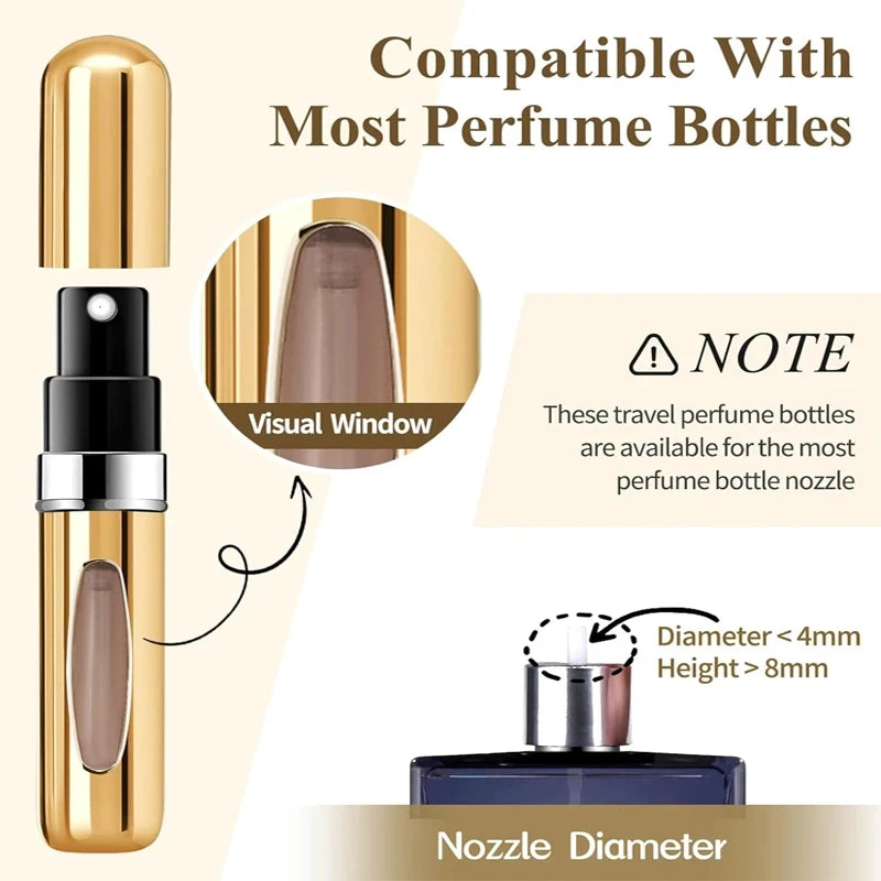 Mini Portable Perfume Spray Bottle 5ml Refillable Aluminum Atomizer Travel Cosmetic Container for Refillable Perfumes