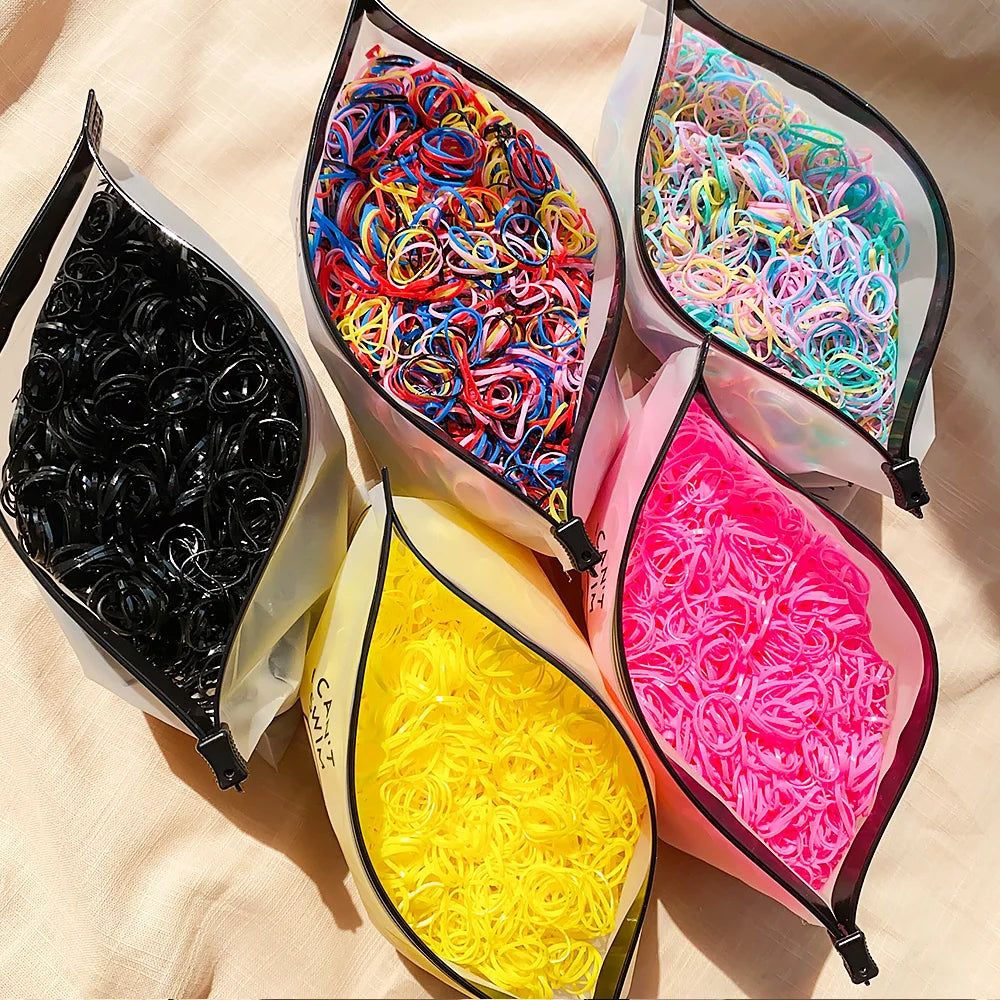 1000 Girls Colourful Disposable Rubber Band Hair Ties Headband Children Ponytail Holder Bands Kids Hair Accessories