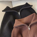 2024 Autumn Style Versatile Basics Half-zipper Loose Lapel Winter Long-sleeved Lazy Sweater Pullover Top