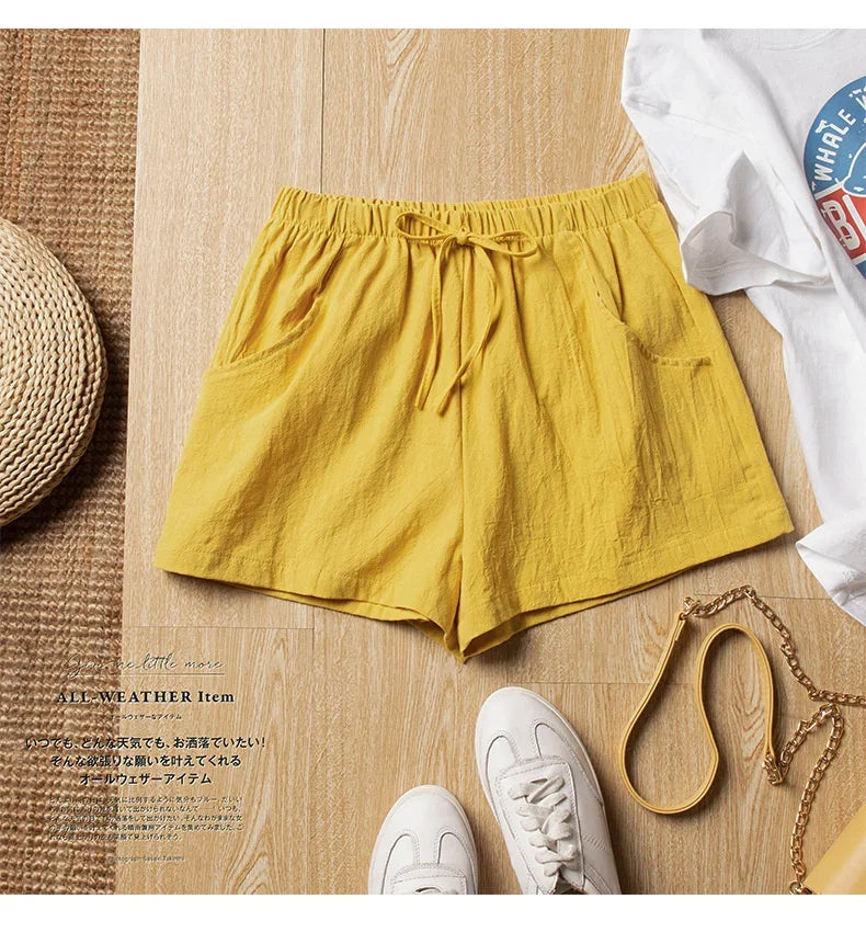 ITOOLIN Casual Linen Shorts Women Gym Workout Shorts Short Pants High Waisted Black Ladies Short Femme Women Shorts Sport Femme