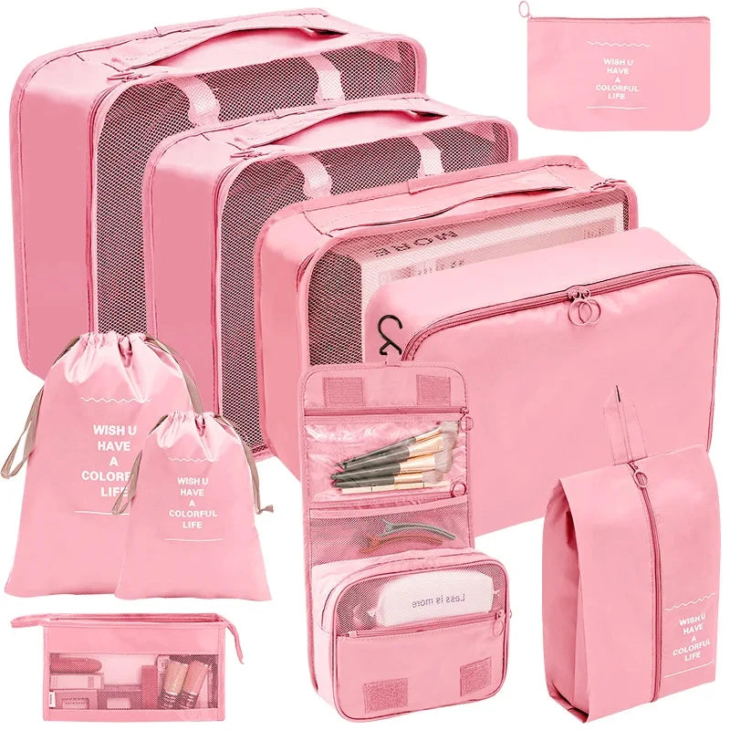 8/9/10 Pcs Set Travel Organizer Storage Bags Suitcase Packing Cubes Set Cases Portable Luggage Clothes Shoe Tidy Pouch Folding