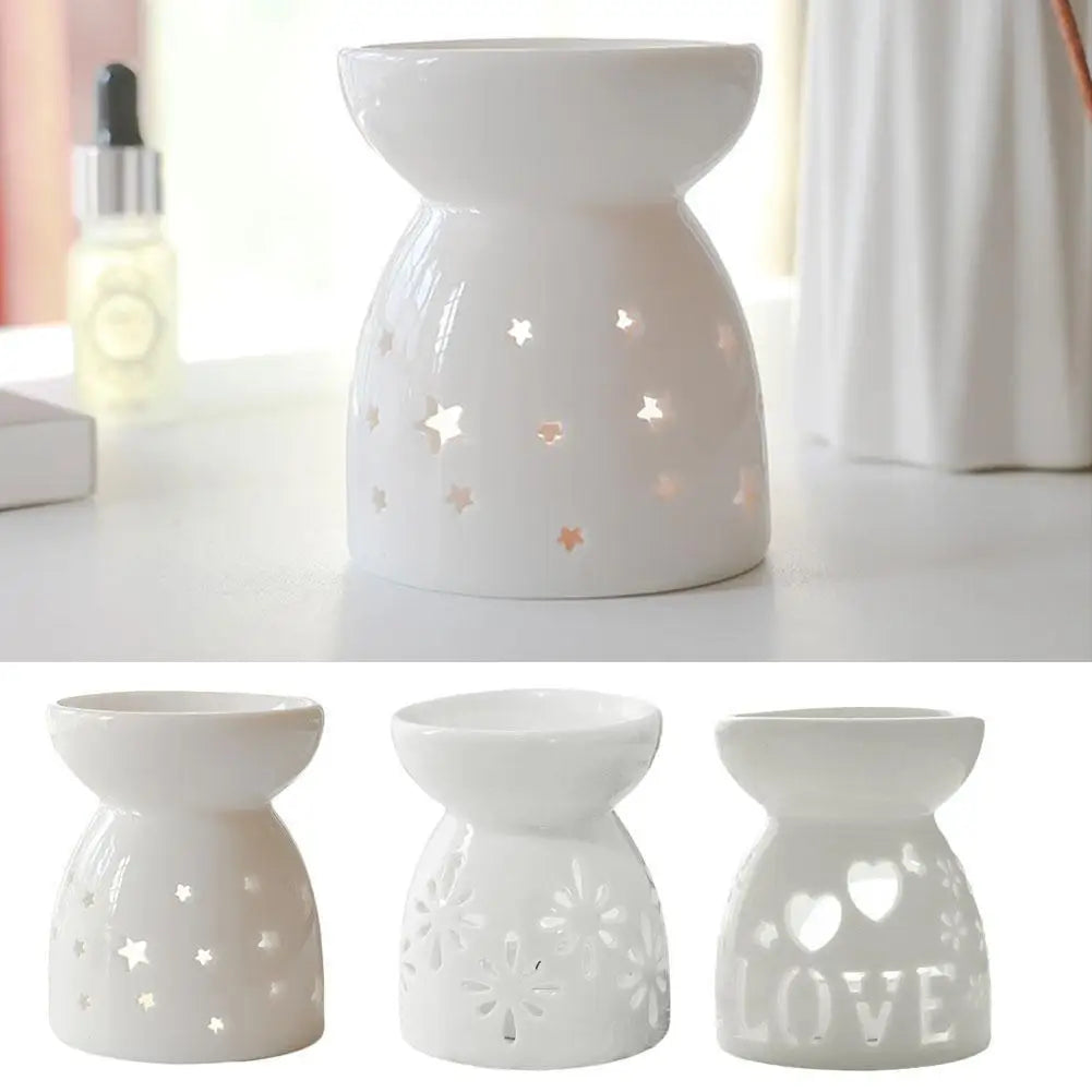 White Ceramic Incense Burner Candle Essential Oil Aromatherapy Diffuser Hollow Heating Stove Middle East Home Decor Ornament