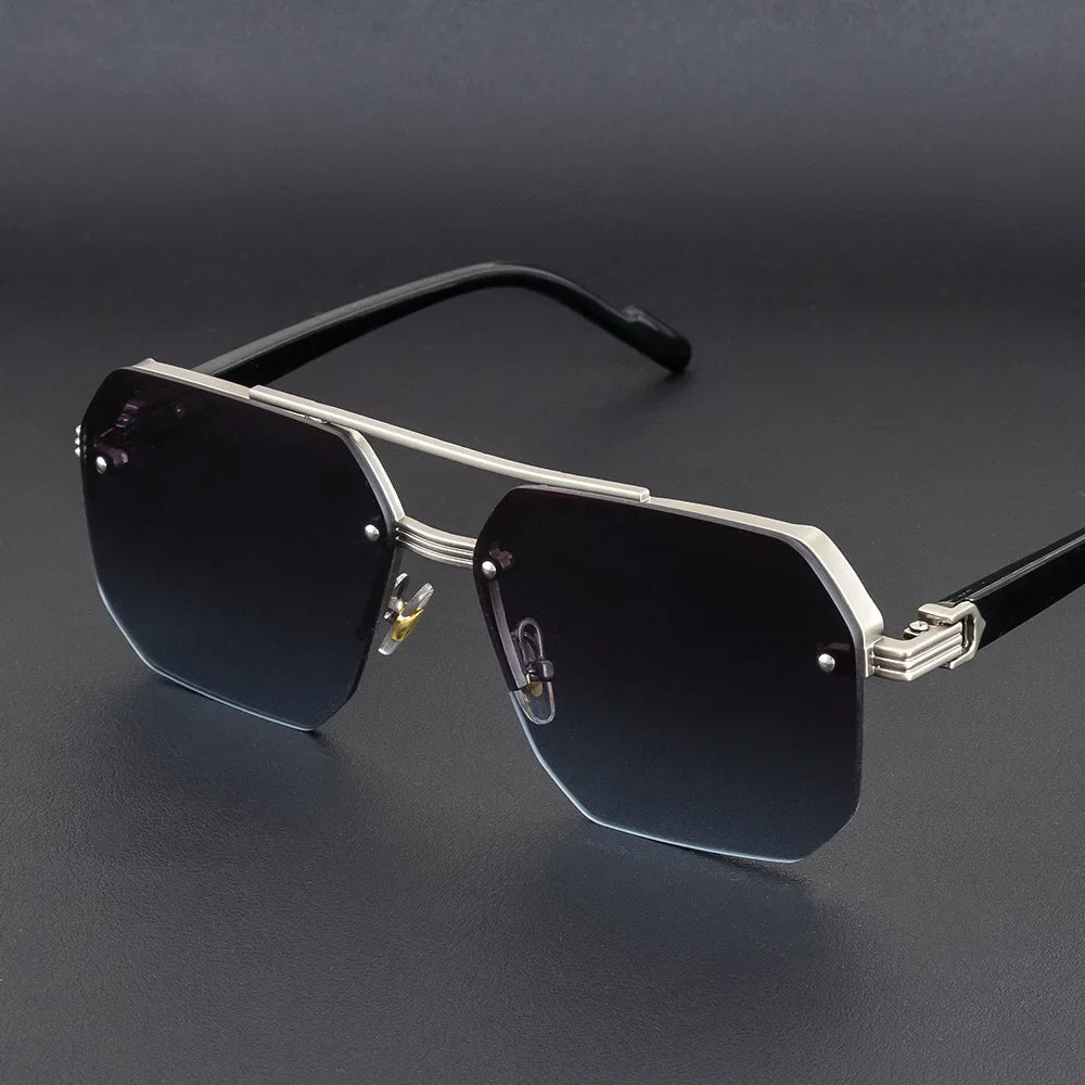 Men's Metal Sunglasses Square Half Frame Rice Nails Casual Trend Glasses Personality Retro Fashion Outdoor Sports Eyeglasses