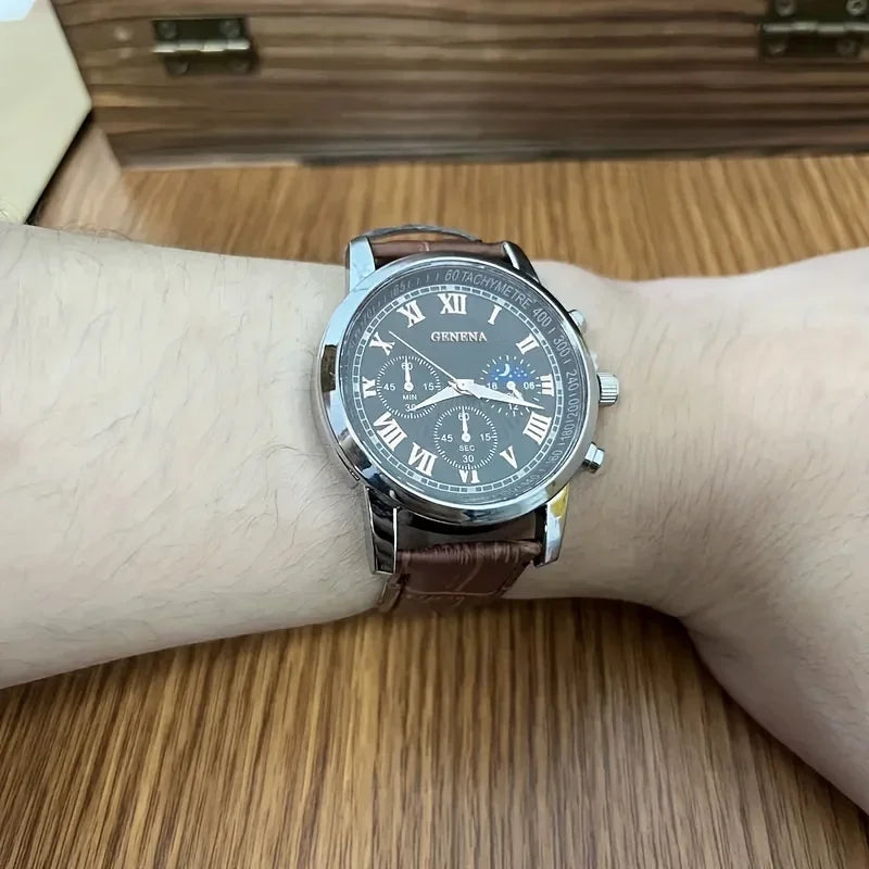 Fashion Roma Dial Men Business Watches Casual Leather Strap Male's Analog Quartz Wristwatch Reloj Hombre（Without Box）