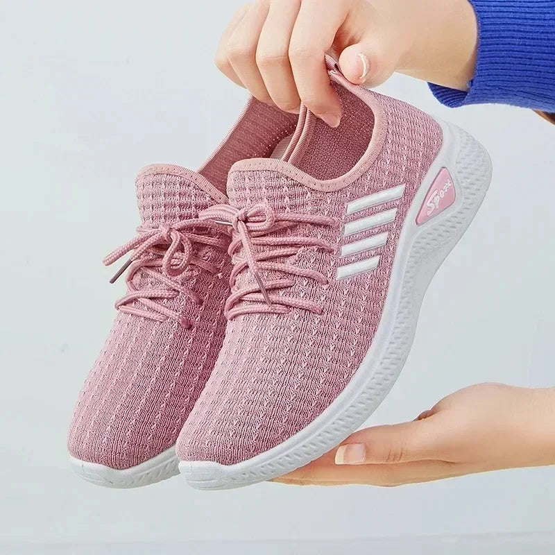 New Trendy Women's Mesh Low-Top Running Sneakers with Air Mesh for Spring and Summer Women Flat Shoes