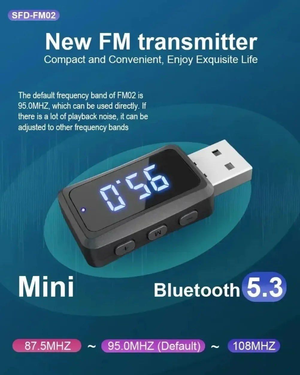 VIKEFON Bluetooth 5.3 Transmitter Receiver Handsfree Call Mini USB Power Car Kit Auto Stereo Wireless Audio Adapter For Fm Radio
