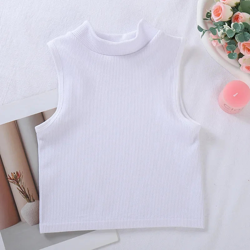 New Seamless Ribbed High Neck Sports Vest Full Wrap Vertical Stripes Running Fitness Yoga Women's Quick Dry Top Female