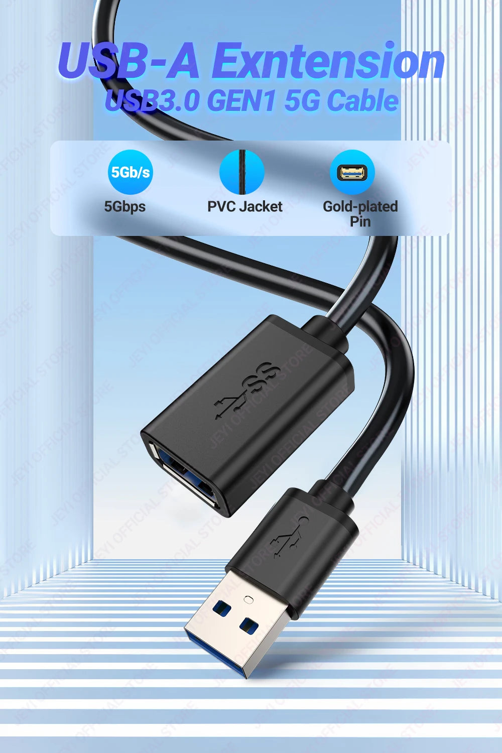 JEYI USB 3.0 GEN1 Extension Cable (Male to Female)-5Gbps High-Speed Data Transfer for Keyboard/Mouse/Flash Drive