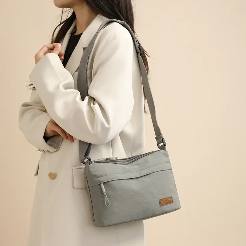 3 Main Pockets High Capacity Shoulder Crossbody Bag for Women Multi-pocket Purse Canvas Handbag Suitable for Mothers Shopping
