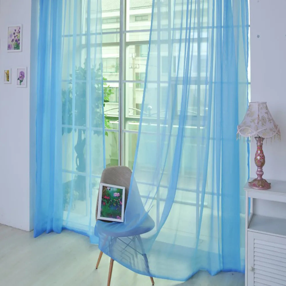 1 Pcs Color Tulle Door Window Curtain Drape Panel Sheer Scarf Valances Nordic Curtains For Living Dining Room Tulle Bedroom