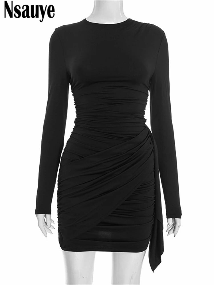Nsauye New Fashion Women Short Wrap High Waisted Mini Winter Dress Outfits Sexy Night Club Party Evening Long Sleeve Dress