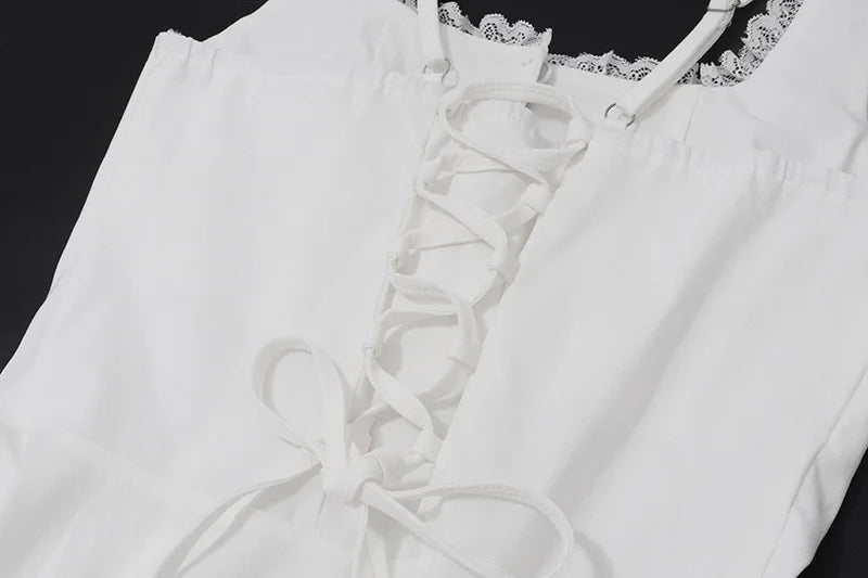 Women's Y2k Mini Corset Dress Deep V Neck Sleeveless Backless Lace Trim Ruffle Hem A-Line Dress Club Party Beach Sundress
