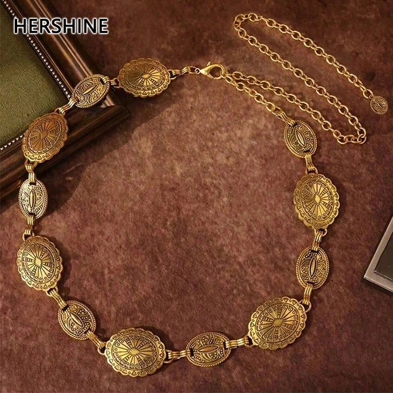 HERSHINE 1-piece women's vintage metal waist chain set, an elegant dress accessory with a bohemian style，spring，summer，Christmas
