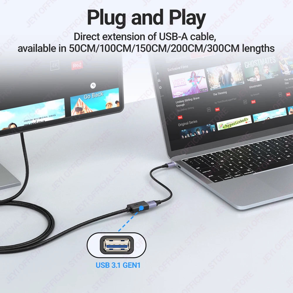 JEYI USB 3.0 GEN1 Extension Cable (Male to Female)-5Gbps High-Speed Data Transfer for Keyboard/Mouse/Flash Drive