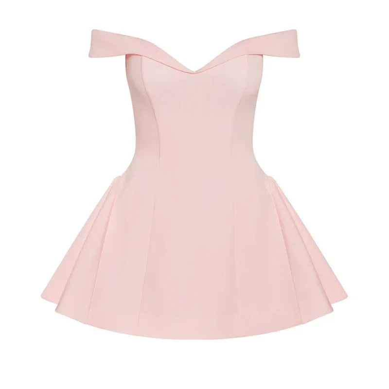 summer Off-shoulder Strapless Sexy Mini Dress Women Fashion Patchwork Sleeveless Backless High Waist A-line Club Party Dress