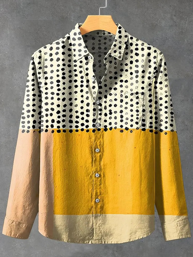 2025 Spring and Autumn Hot Selling Men's Linen Long Sleeve Shirt Retro Pattern Printed Shirt Casual Fashion Top